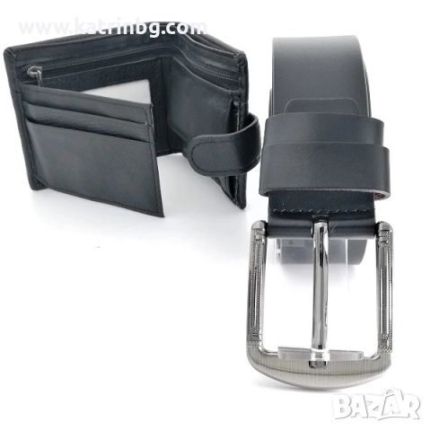 Стилен мъжки подарък черен колан и портфейл от естествена кожа, снимка 2 - Подаръци за мъже - 52414969