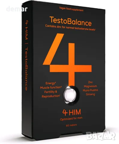 4Him TestoBalance Тестостеронова добавка за мъже - 60 вегански таблетки, енергия и плодовитост, снимка 3 - Хранителни добавки - 46850940