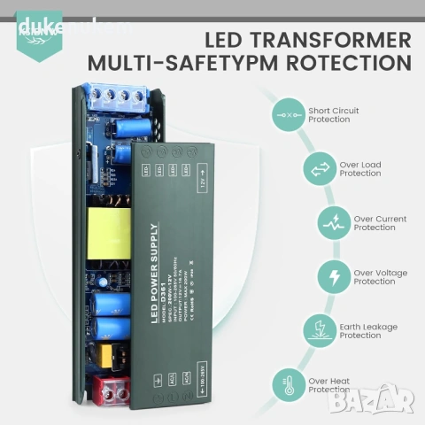 Ултратънък LED трансформатор 150W – 12V 12.5A (220V - 12V), снимка 2 - Друга електроника - 53163133