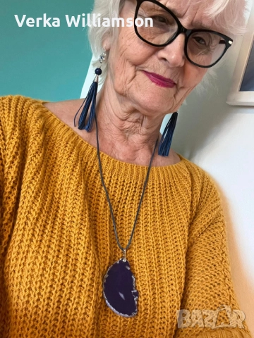 Модел 67. Син комплект колие с обици от естествена кожа и полускъпоценни камъни модел 67 , снимка 5 - Бижутерийни комплекти - 52514931