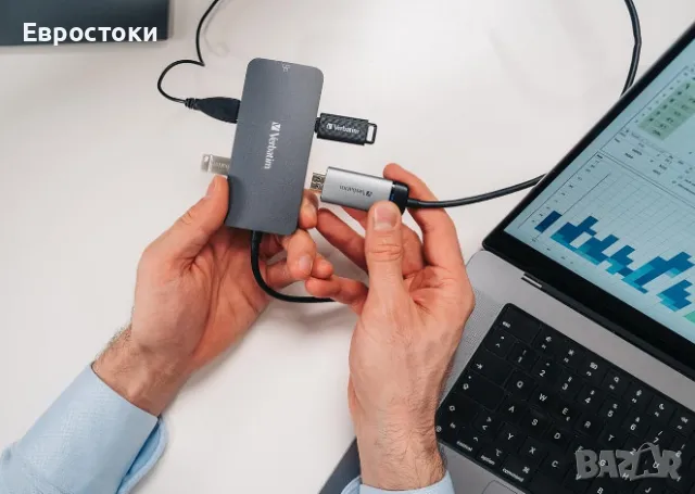 USB хъб Verbatim USB-C Pro Multiport Hub 5-in-1 с адаптер USB-C към HDMI, RJ45, USB-A и USB-C PD, снимка 5 - Кабели и адаптери - 47427164