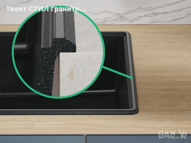 Графит кухненска мивка от гранит Копенхаген 40 Top 700х500, снимка 4 - Мивки - 50860915