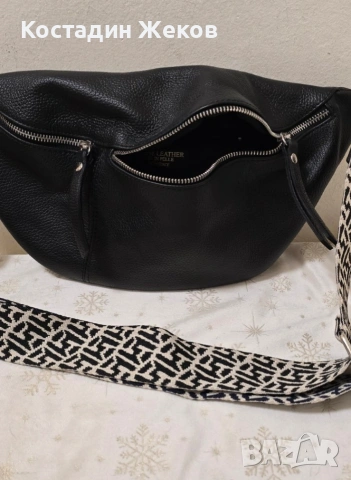 Дамска оригинална италианска чанта от естествена кожа тип „банан“ ., снимка 3 - Чанти - 53827591