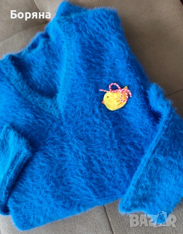 НАМАЛЕН - Нов пухкав пуловер бутик Vision с брошка, снимка 8 - Блузи с дълъг ръкав и пуловери - 38572644