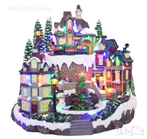 Празнична коледна сцена с LED осветление – Ръчно изработена декорация