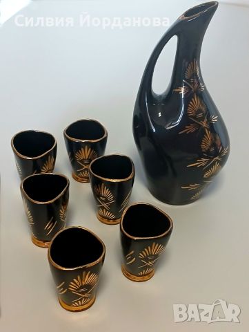 Сервиз ракия троянска керамика гланц черно и злато, снимка 3 - Други - 46446421