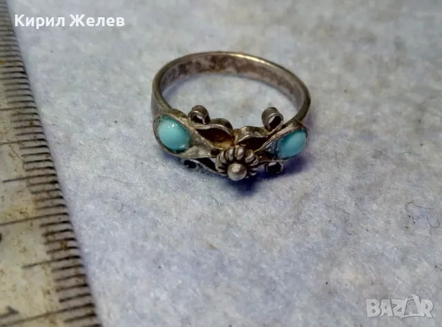 СТАР ТЮРКОАЗЕН МЕЛХИОРЕН ПРЪСТЕН МАЙСТОРСКА РЪЧНА ФИЛИГРАННА ИЗРАБОТКА РУСИЯ 44271, снимка 8 - Антикварни и старинни предмети - 49757345