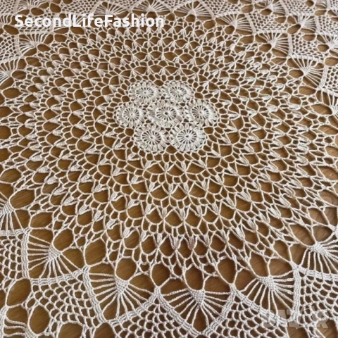 Ретро ръчно плетена кухненска покривка, кръгла,160 см екрю, ретро, ​​ръчна изработка една кука , снимка 6 - Покривки за маси - 52817116