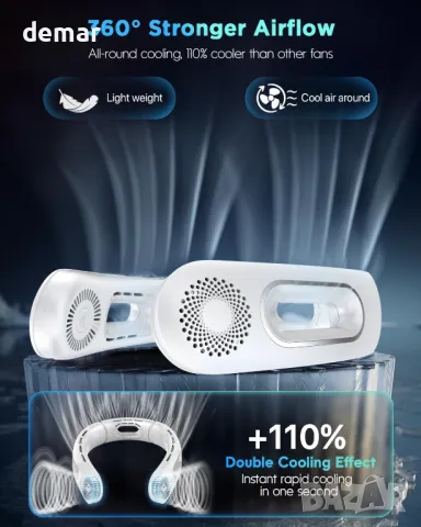 Вентилатор за врат: Портативен с 5200mAh батерия, снимка 2 - Други - 49796064