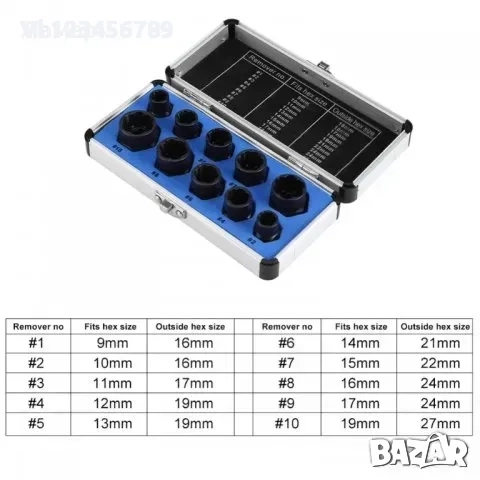 Екстрактор за повредени гайки Комплект вложки за развалени гайки. 10 броя, снимка 2 - Други инструменти - 52182522