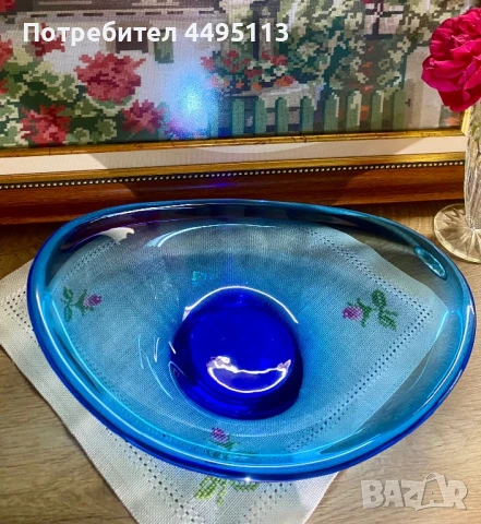 Чешка синя ваза, снимка 6 - Вази - 50607295