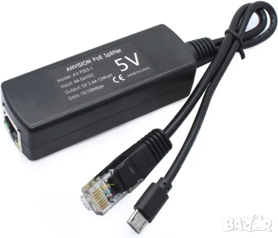 Сплитер PoE 48V към 5V 2,4A Micro USB + Data. За IP камери и др, снимка 2 - Други - 50316897
