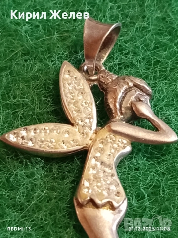 Сребърен медальон с формата на фея Tinkerbell Swarovski инкрустирана с блестящи кристали 18654, снимка 3 - Колиета, медальони, синджири - 52864025