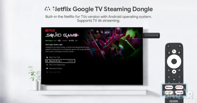 MECOOL KD3 сертифициран от Netflix и Google Android TV Stick, снимка 2 - Приемници и антени - 48424097