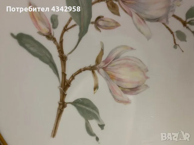 Hutschenreuther.Bavaria. 1950г. Чиния с магнолии., снимка 3 - Антикварни и старинни предмети - 49963706