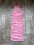 халтер деколте парти официална коктейлна бонбонено розова кукленска рокля набрана миди midi дължина , снимка 1 - Рокли - 45627294