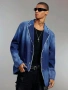 Ново мъжко дънково сако блейзър яке изтъркан ефект синьо деним памук ХЛ, снимка 5