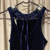 Тъмно синя рокля с камъни, плюш, S, снимка 4 - Рокли - 45078954