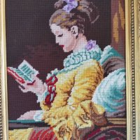 Картина тип гоблен-момичето с книгата, снимка 2 - Други ценни предмети - 45494946