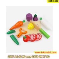 Игрален комплект за деца зеленчуци и плодове за рязане изработени от дърво - КОД 3542, снимка 5 - Образователни игри - 45265204