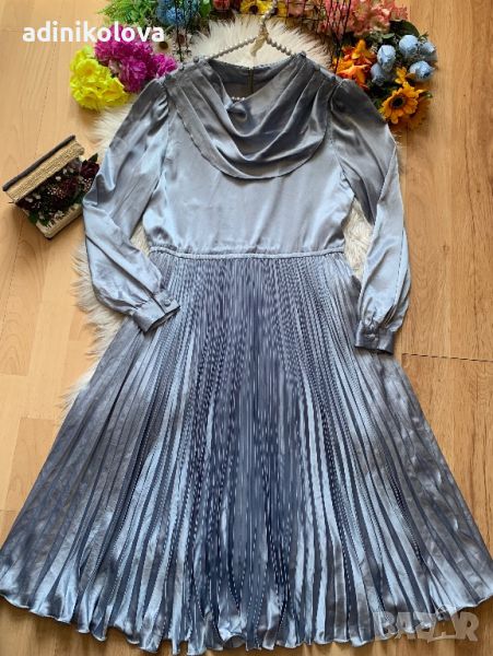 Сатенена синя рокля солей, снимка 1