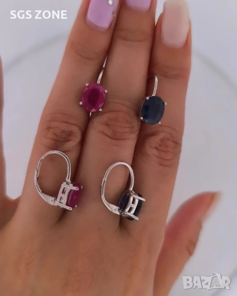 СРЕБЪРНИ ОБЕЦИ С РУБИН, САПФИР, ИЗУМРУД , снимка 1