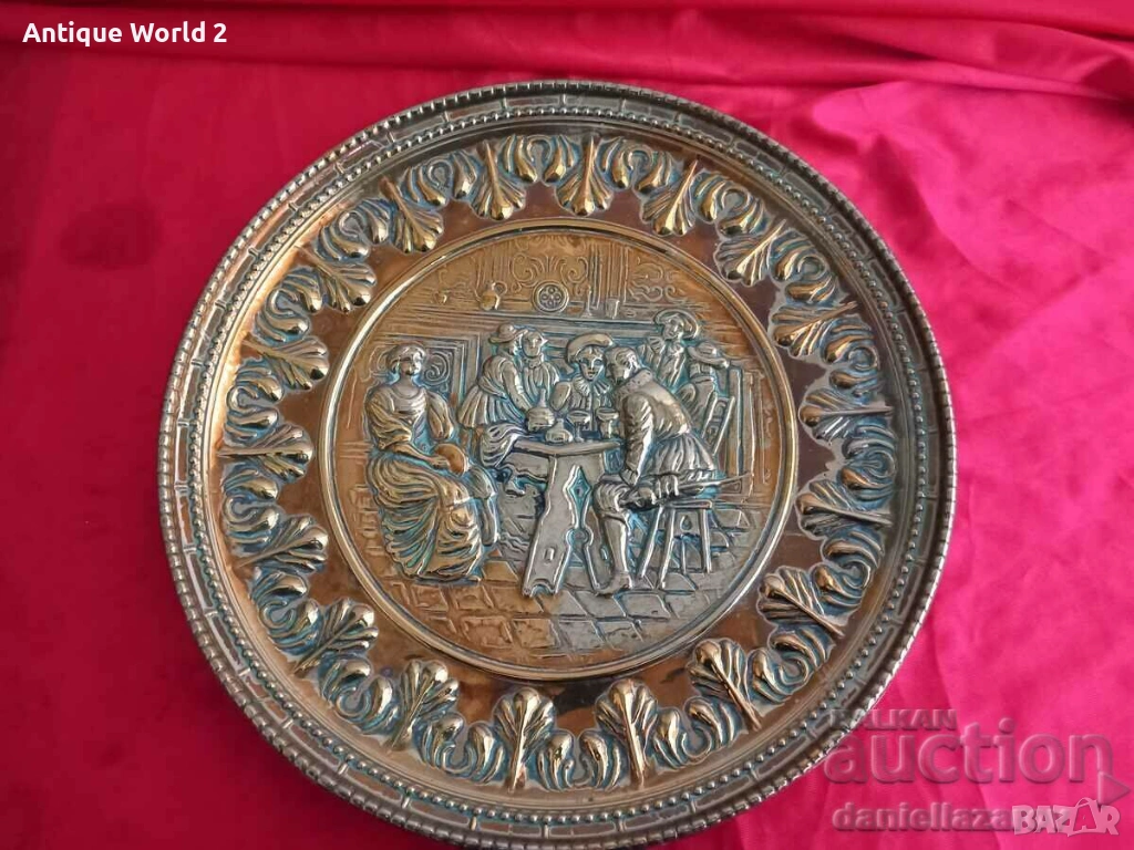 БАРОКОВА Месингова Релефна Чиния ,Пано за Стена с Позлата 3, снимка 1