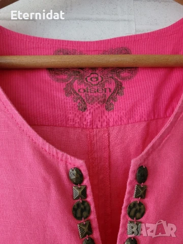 Розова дълга ленена рокля с бродерии , снимка 7 - Рокли - 51417558