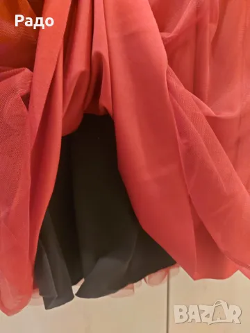 Нова малка червена ефирна рокля размер S памук абитуриентски бал с блестящи камъчета брокат тюл пола, снимка 4 - Рокли - 49408982