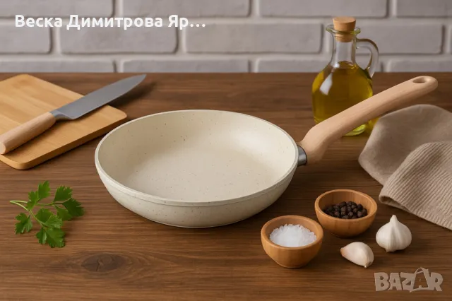 Тиган Voltz Nice, Кован алуминий, Мраморно покр., Индукция, Кремав меланж, снимка 3 - Съдове за готвене - 50181585