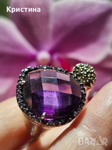 Красив сребърен пръстен с Пурпурен Аметист , снимка 2 - Пръстени - 45113345