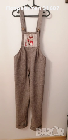 Дизайнерски ленен гащеризон с апликация - Nora Vakarelova, снимка 3 - Гащеризони - 53964142