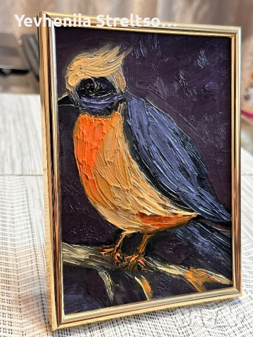 картина в золотой рамке ПТИЦА НА ВЕТКЕ, снимка 3 - Картини - 52880484