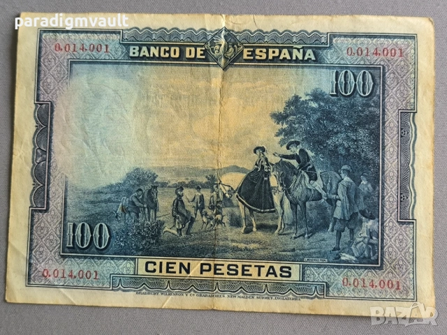 Банкнота - Испания - 100 песети | 1928г., снимка 2 - Нумизматика и бонистика - 53939960