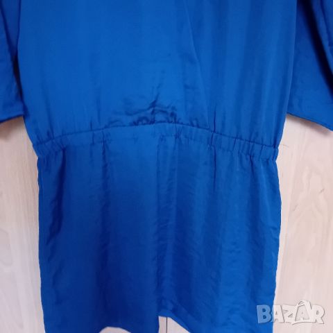 Синя сатенена рокля, снимка 3 - Рокли - 45809348