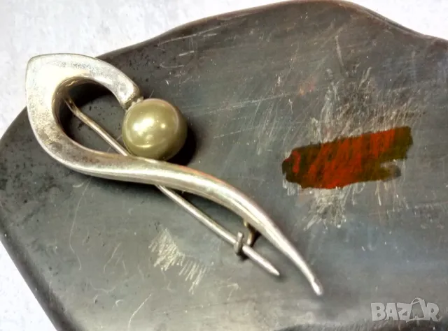 СТАРА АР НУВО СРЕБЪРНА БРОШКА СРЕБРО ВИСОКА ПРОБА с ЕСТЕСТВЕНА СИВА ПЕРЛА МАЙСТОРСКА ИЗРАБОТКА 22312, снимка 4 - Антикварни и старинни предмети - 49959687