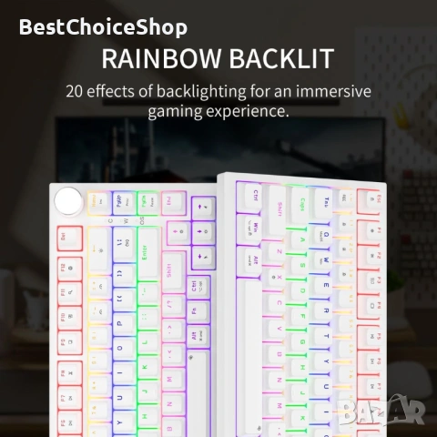 NEWMEN GM326 Механична клавиатура, Геймърска 75 %, TKL Hot Swap Compact LED осветление за PC/Win/Mac, снимка 8 - Клавиатури и мишки - 53670711