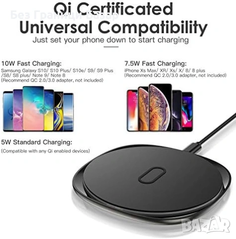 Нова зарядна подложка Kuulaa Qi зарядно 10W бързо за телефон Samsung Galaxy и iPhone, снимка 3 - Безжични зарядни - 53088451