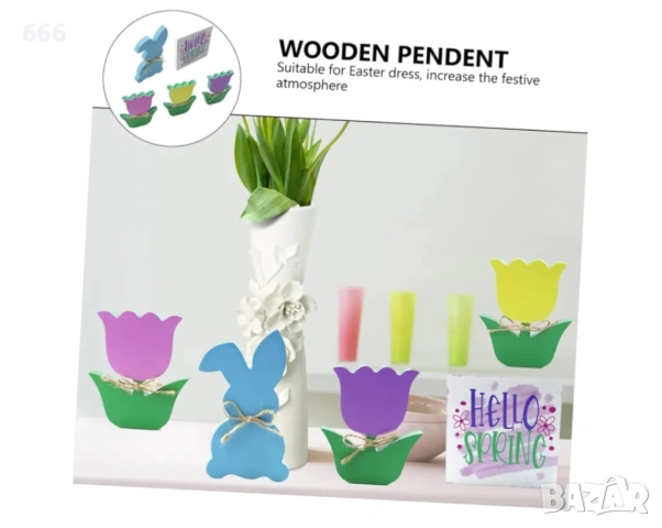 5 бр. дървени фигурки с цветен дизайн, снимка 7 - Други стоки за дома - 53576261