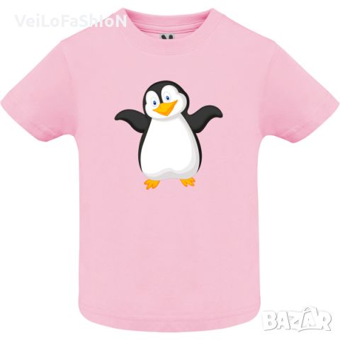 Нова бебешка тениска в розов цвят с Пингвин