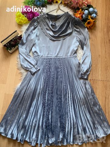 Сатенена синя рокля солей, снимка 1 - Рокли - 45683152