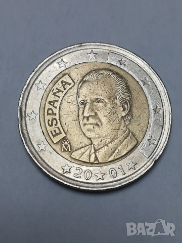 монета /куриоз/ 2 евро Испания 2001 г.