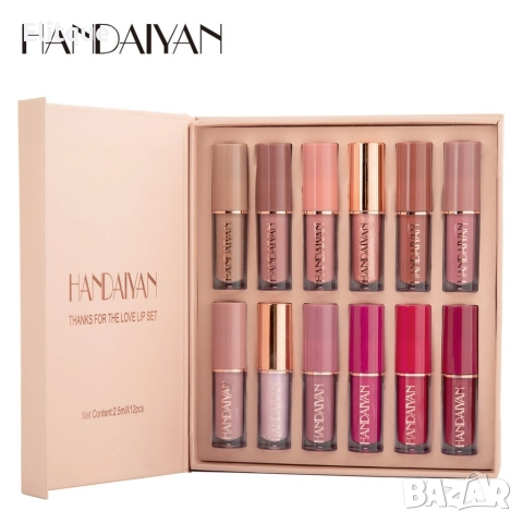 Сет от 12 течни дълготрайни матови червила HANDAIYAN, снимка 6 - Козметика за лице - 52870996