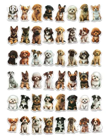 4 вид 50 бр Куче кучета кученца самозалепващи лепенки стикери за украса декор картонена торта, снимка 4 - Други - 49899347