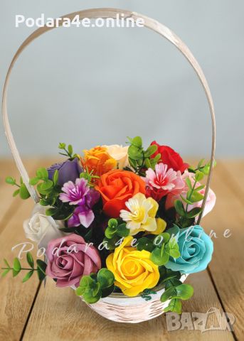 Ръчно изработена кошничка с ароматни сапунени рози Идеален подарък за всеки повод , снимка 5 - Декорация за дома - 43338415