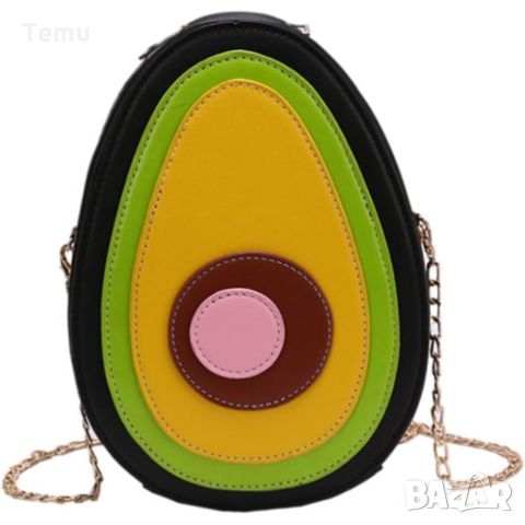 Малка чанта за през рамо Авокадо, с ципове и дръжка синджир ILD, снимка 3 - Чанти - 46418646