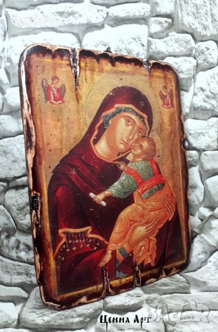 Икона на света Богородица с Младенеца, Умиление с архангели 25/19 см, снимка 3 - Икони - 43621350