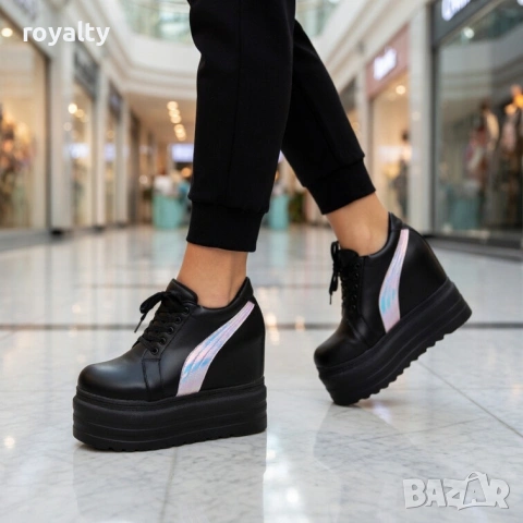 Кецове на платформа - черно с лилаво, снимка 3 - Кецове - 54028828