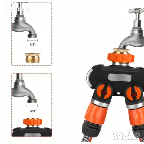Двупосочен разпределител за градински кран 2-в-1: Сплитер за маркуч с независими вентили (3/4" и 1"), снимка 8 - Градински мебели, декорация  - 53371557