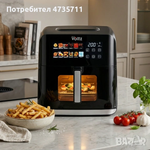 Еърфрайър Oliver Voltz OV51980CF, 1800W, 8 литра, Двоен нагревател, 12 Програми, LED дисплей и прозо